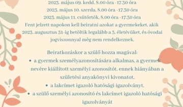 Óvodai Beiratkozás 2023/2024-es Nevelési Évre Mióvi Avastetői Tagóvodája