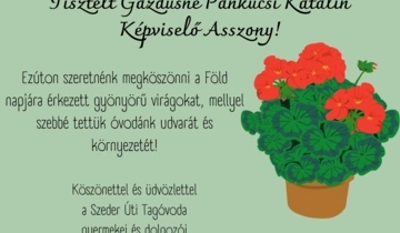 Köszönetnyilvánítás Gazdusné Pankucsi Katalin Képviselő Asszony részére