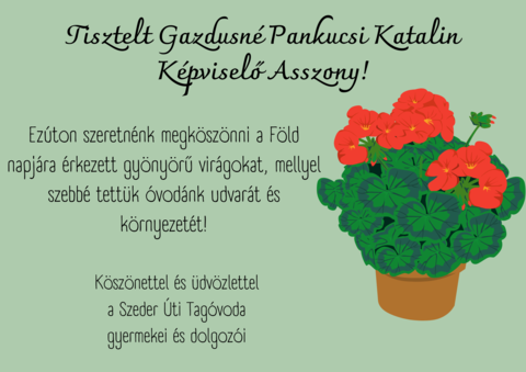 Köszönetnyilvánítás Gazdusné Pankucsi Katalin Képviselő Asszony részére