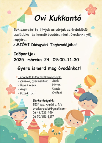 OVI KUKKANTÓ a MIÓVI Diósgyőri Tagóvodájában